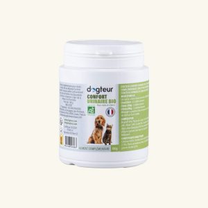 Dogteur Confort Urinaire Bio, complément pour favoriser une bonne santé urinaire chez les chiens et les chats.